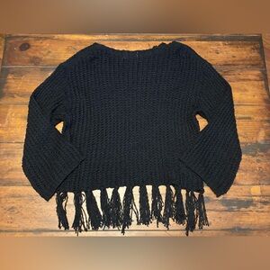 Altar'd State Black Knit Sweater with Tassels